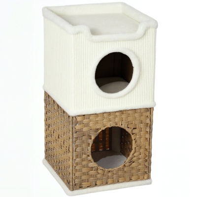 PawHut Niche Chat 3 Niveaux avec Griffoir Sisal Crème