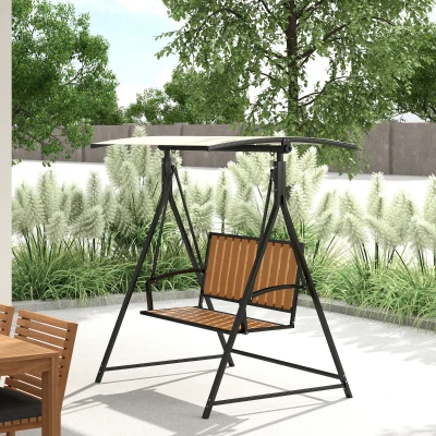 Outsunny Hollywoodschaukel mit verstellbarem Sonnendach, 2-Sitzer Gartenschaukel 142 x 112 x 162cm, Schwarz