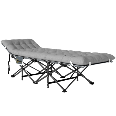 Outsunny Opklapbaar Campingbed met Matras, Hoofdkussen en Zijvak 190 x 65 x 37 cm tot 150 kg Lichtgrijs
