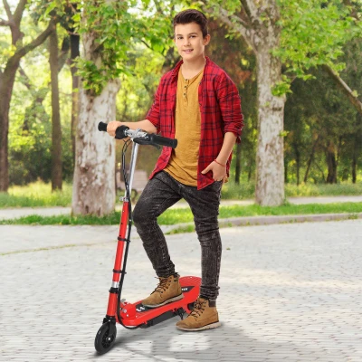HOMCOM Trotinete Elétrica para Crianças + 7 Anos trotinete Dobrável com Altura Ajustável Bateria Recarregável 24V Velocidade até 12 km/h e Carga 50 kg 74x36x73-91 cm Vermelho