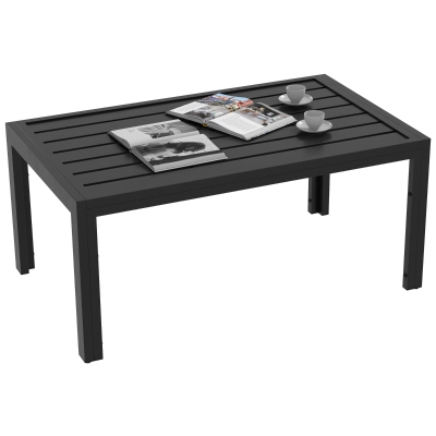 Outsunny Table Basse Patio Rectangulaire Acier Lattes Noir
