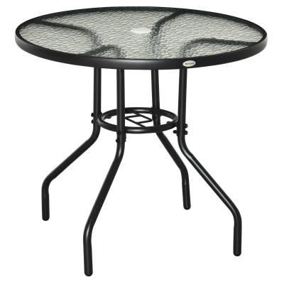Outsunny Table de Jardin Ronde Ø80cm Verre Trempé Noir