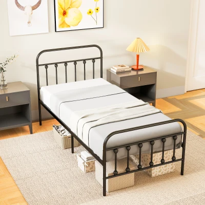 HOMCOM Minimalistic Metal Bed Frame Black