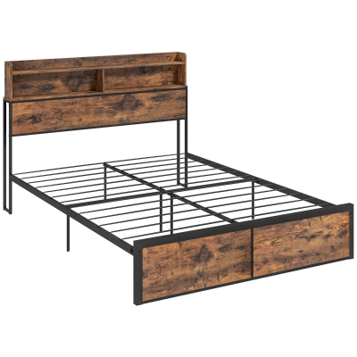 HOMCOM King Bed Frame Steel with Storage Rustic Brown 158x222cm