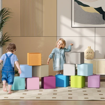 HOMCOM Set 12 Cubi Giocattolo Morbidi per Bimbi Multicolore