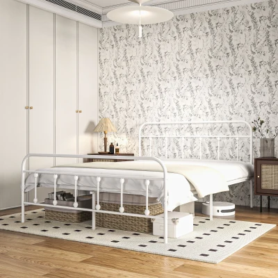 HOMCOM Double Metal Bed Frame Minimalistic White