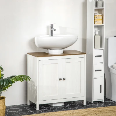kleankin Mobile Sottolavabo con Ripiano Interno Bianco e Noce