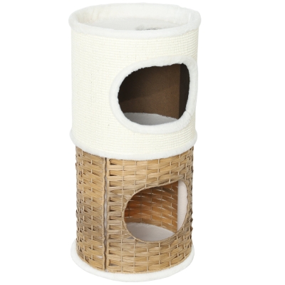 PawHut Niche Chat Intérieur 3 Niveaux Griffoir Sisal Ø40x80cm Crème