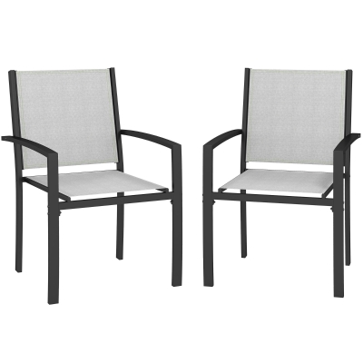Outsunny Lot 2 Chaises Extérieur Empilables Acier Gris Clair