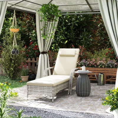 Outsunny Transat Bain de Soleil Réglable 200x73cm Gris Clair