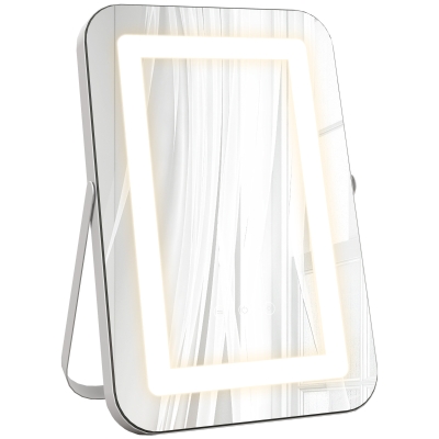 HOMCOM Espelho de Maquilhagem com Luzes Giratório 3 Modos de Iluminação Ajustáveis e Entrada USB 31x3x41,5 cm Branco