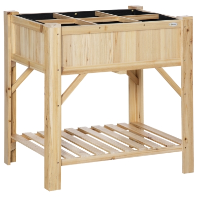 Outsunny Horta Vertical de Madeira 120x60x81cm Mesa de Cultivo com 6 Compartimentos e Prateleira Inferior para Plantas Flores Jardim Terraço Exterior Natural