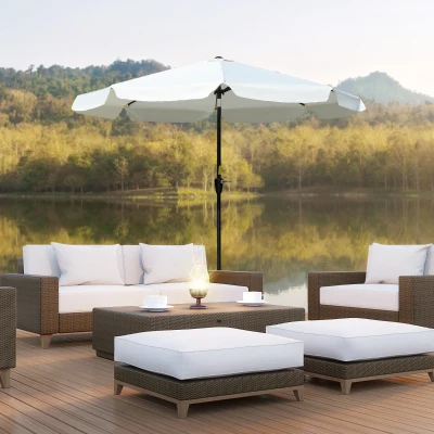 Outsunny Ombrellone Rotondo Inclinabile con Manovella Crema