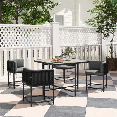 Outsunny 4-Seater Rattan Furniture Set with Cushions Grey