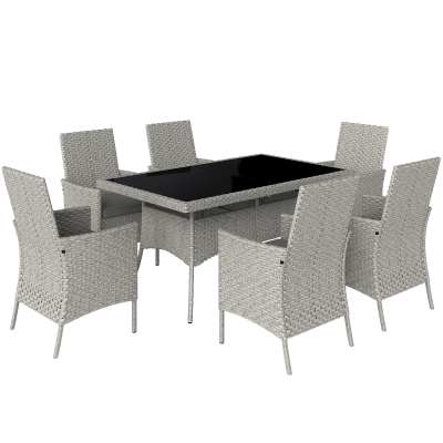 Outsunny Rattan 6-Seater Dining Set with Cushions Grey