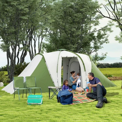 Outsunny Camping Tunnel Tent 2 Bedroom Portable 4-6 Man Green