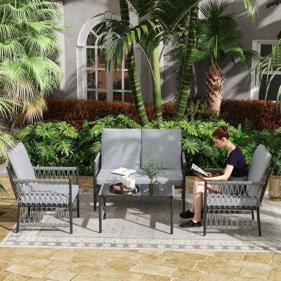 Outsunny 4pc Rattan Garden Furniture Set Grey