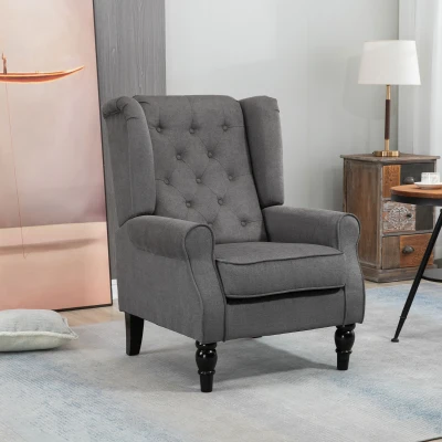 HOMCOM Poltrona da Salotto Stile Francese in Tessuto Grigio