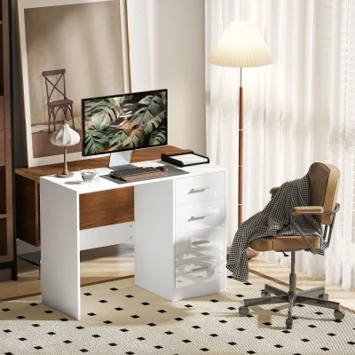 HOMCOM Computer Desk White with Drawers Workstation