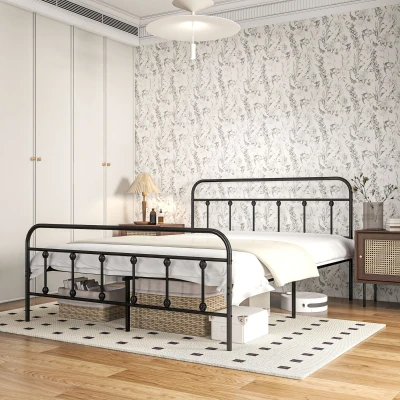 HOMCOM Double Metal Bed Frame Minimalistic Black
