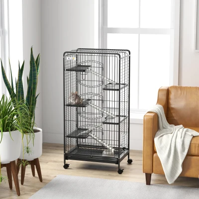 Cușcă pentru Animale Mici și Rozătoare, 61.5x44x131 cm, Negru