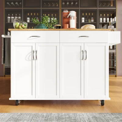 Waterproof Kitchen Island Trolley with Rolling Casters, White