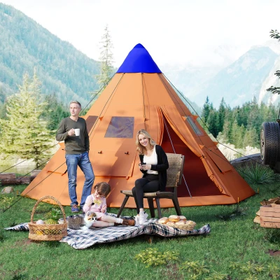 Outsunny 6 Men Tipi Tent with Carry Bag Orange