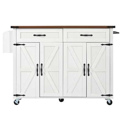 Farmhouse Style Kitchen Island Trolley with Adjustable Shelf, White