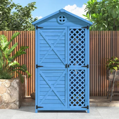 Outdoor Wooden Storage Shed with Ventilation Slots, Blue