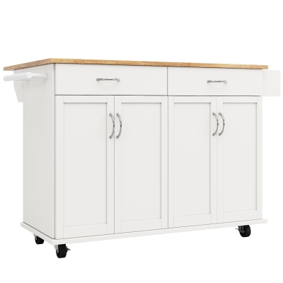 Waterproof Kitchen Island Trolley with Rolling Casters, White
