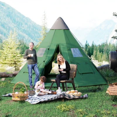 Outsunny 6 Men Tipi Tent with Carry Bag Green