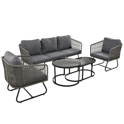 Space-Saving Outdoor Garden Lounge Set with Glass Coffee Table, Grey