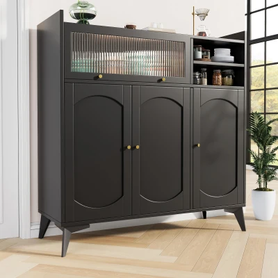 Multifunctional Sideboard with Golden Handles, Black