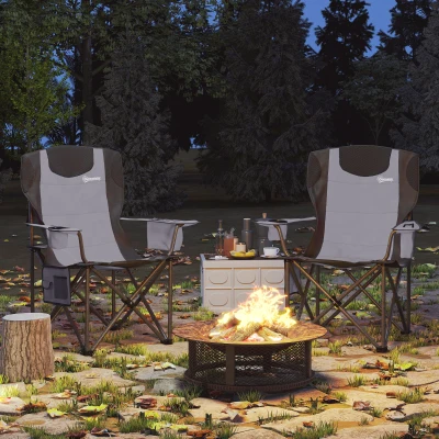 Outsunny Folding Camping Chairs Set with Cooler Grey