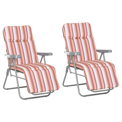Outsunny Reclining Garden Chair Set of 2, 5-Level Adjustable Zero Gravity Chairs, Orange Stripe