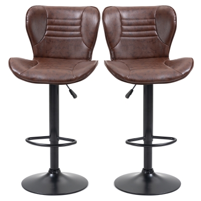 HOMCOM Tabourets Bar Pivotants Simili Cuir Réglables Marron (Set 2)