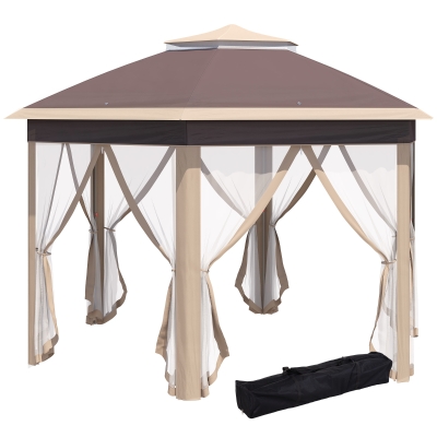 Outsunny Gazebo Pieghevole 405cm x 405cm x 285cm Beige Khaki