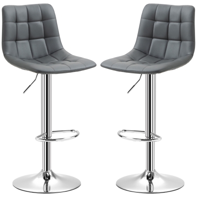 HOMCOM Set 2 Barhocker aus Kunstleder mit Rückenlehne und Fußstütze, 42x45x89-110cm, Grau