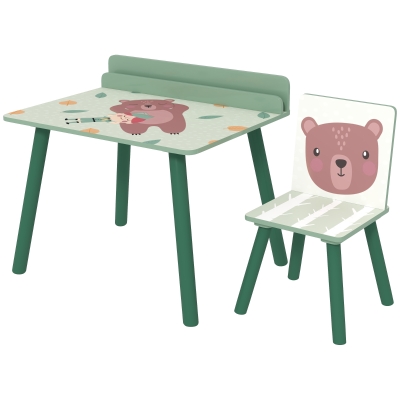 AIYAPLAY Table et Chaise Enfant avec Rangement Bois Vert