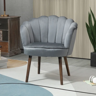 HOMCOM Silla de Comedor Sillón de Salón con Respaldo de Poliéster Madera de Goma Gris Oscuro 66x66x78,5 cm
