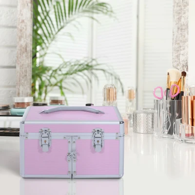 HOMCOM Professioneller Make-up Koffer Kosmetikkoffer Beauty Box tragbar Verschiedene Fächer 29x21x20cm Aluminium