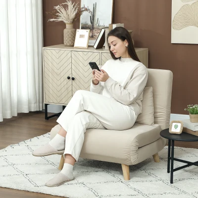 HOMCOM Sillón reclinable con función de cama Sillón plegable en Terciopelo Respaldo ajustable soporta hasta 120 kg Beige