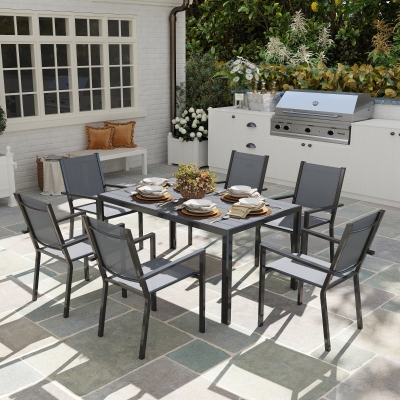 Outsunny 7 Piece Garden Dining Set Steel Frame 150cm