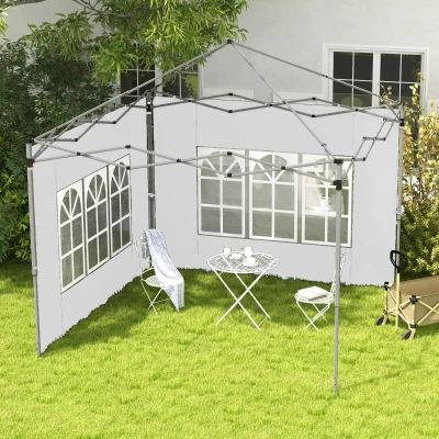 Outsunny Set von 2 Seitenteilen für 3 x 3 m oder 3 x 4 m Pavillon mit Fenster 295 x 195 cm Weiß