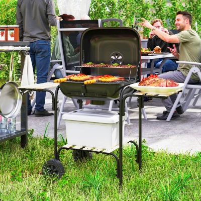 Outsunny Barbecue a Carbone 3 Ripiani, Ruote e Coperchio Rosso