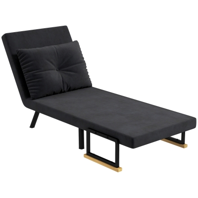 HOMCOM Schlafsessel 3 in 1 mit 5-fach verstellbarer Rückenlehne und Kissen, 63x73x81 cm, Schwarz