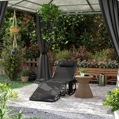 Outsunny Sonnenliege klappbar verstellbare Rückenlehne auf 5 Stufen, Tablett, Kopfkissen, Seitentasche 60 x 190 x 31 cm, Schwarz