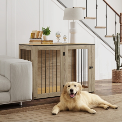 PawHut Gabbia per Cani 106cm x 60cm x 76cm Rovere
