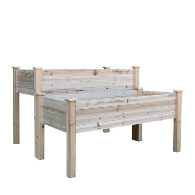 Jardinera de pie cuadrada 2 niveles 115x114x76 cm con insertos de riego de madera de abeto Natural