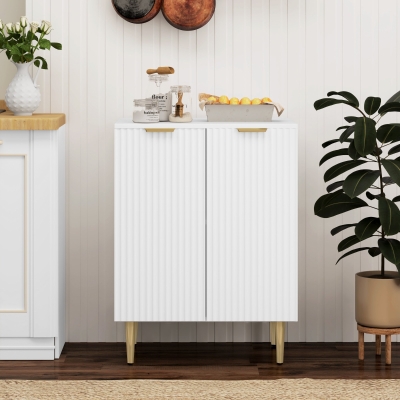 HOMCOM Mueble de Almacenamiento Buffet de cocina con 2 puertas estante ajustable patas metálicas elevadas 60x40x80 cm Blanco